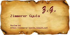Zimmerer Gyula névjegykártya